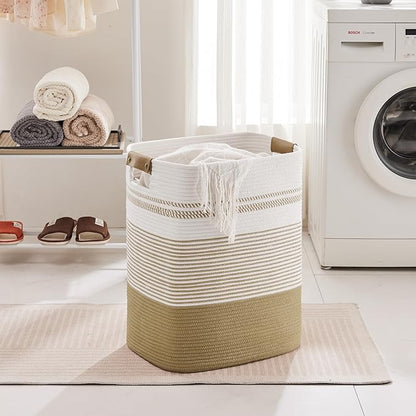 SunNewt 85L Tall Laundry Hamper with Handles for Living Room Storage, Extra Large Woven Rope Baskets Bin for Blanket, Kids Toy, Gifts, Wicker Hamper for Bedroom Dirty Clothes, 17"x14"x22" Khaki