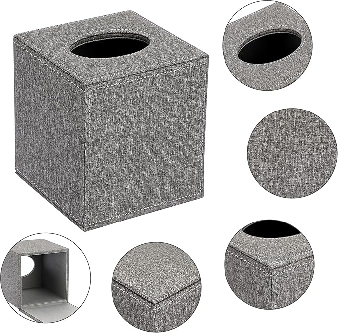Sumnacon Square Linen Tissue Box Cover - Stylish Cube Tissue Box Holder with Magnetic Bottom, Decorative Tissue Box for Vanity Toilet Dresser Night Stand Table Countertop Home Office Car, Grey