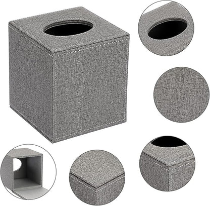 Sumnacon Square Linen Tissue Box Cover - Stylish Cube Tissue Box Holder with Magnetic Bottom, Decorative Tissue Box for Vanity Toilet Dresser Night Stand Table Countertop Home Office Car, Grey