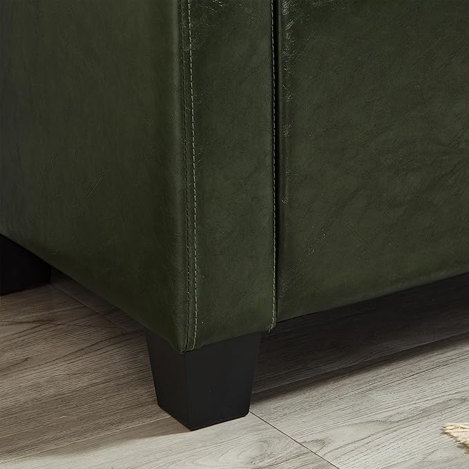 Furniliving Storage Bench, 48‘’ Upholstered PU Leather Ottoman Bench with Button-Tufted, Folding Bedroom Bench with Wood Legs, Entryway Bench for Bedroom, Grass Green