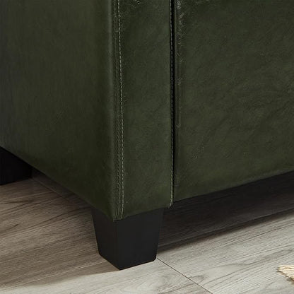 Furniliving Storage Bench, 48‘’ Upholstered PU Leather Ottoman Bench with Button-Tufted, Folding Bedroom Bench with Wood Legs, Entryway Bench for Bedroom, Grass Green