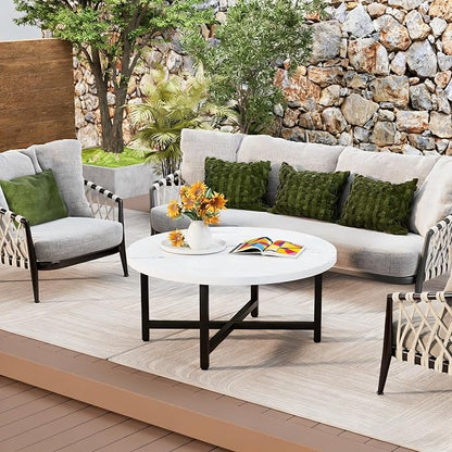 Coffee Table, 31.5" Large Coffee Tables, White Round Coffee Tables for Living Room, Floor Table for Sitting on The Floor, Center Coffee Table with Metal Frame for Office Apartment Home