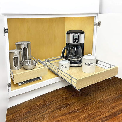 LYNK PROFESSIONAL® SELECT™ Slide Out Cabinet Organizer Pull Out Drawer, 14" x 21" Pull Out Cabinet Organizer – Pull Out Shelves for Kitchen Cabinets – Roll Out - Lifetime Ltd. Warranty, Wood Chrome