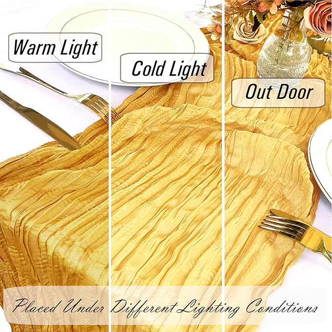 8 Pack Gold Cheesecloth Table Runner 22 x 108 inch Gauze Cheese Cloth Table Runner Bulk for Rustic Wedding Baby Shower Birthday Party Boho Table Decor