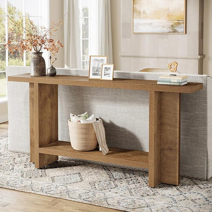 Tribesigns 59" Farmhouse Entryway Console Table, 2-Tier Narrow Long Couch Table Behind Sofa for Living Room, Hallway, Entrance, Foyer