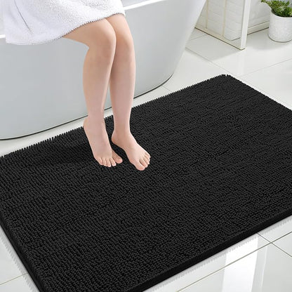 OLANLY Large Bathroom Rugs 47x32, Extra Soft Absorbent Chenille Bath Rugs, Rubber Backing Quick Dry, Machine Washable Bath Mats for Bathroom Floor, Tub and Shower, Home Decor Accessories, Black