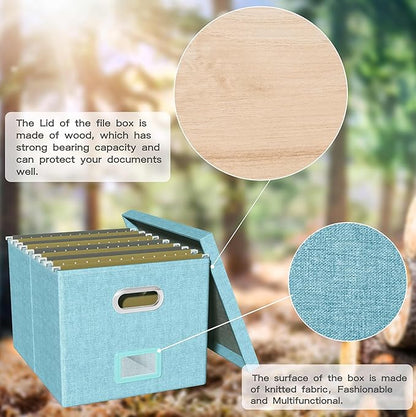 2 Pack File Storage Organizer - Portable Filing Box with Lid, Fits Letter/Legal File Folders, Light-blue