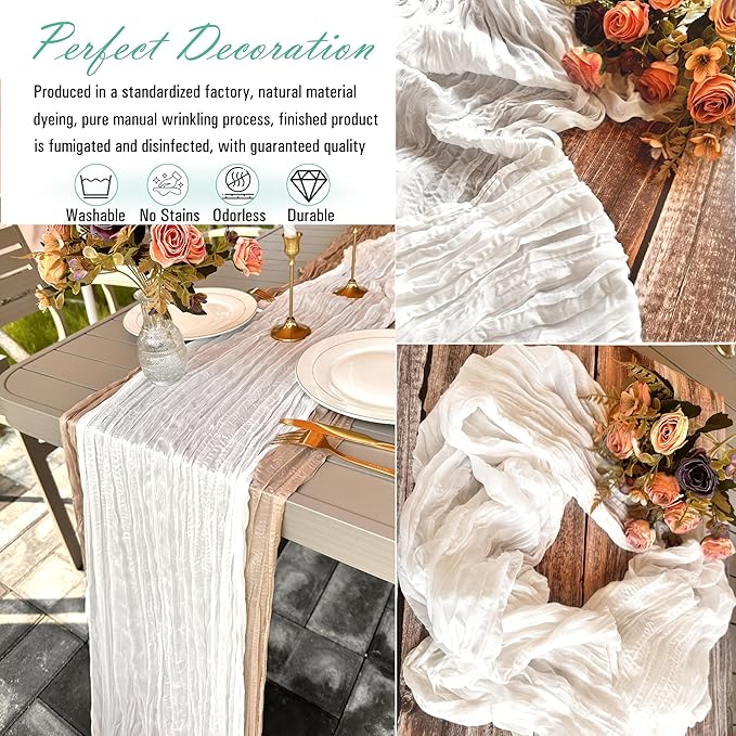 8 Pack White Cheesecloth Table Runner 22 x 108 inch Gauze Cheese Cloth Table Runner Bulk for Rustic Wedding Baby Shower Birthday Party Boho Table Decor
