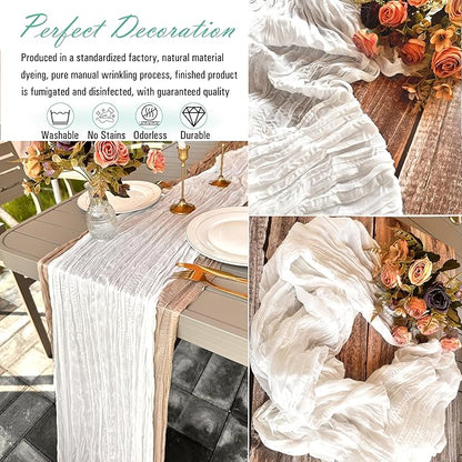 8 Pack White Cheesecloth Table Runner 22 x 108 inch Gauze Cheese Cloth Table Runner Bulk for Rustic Wedding Baby Shower Birthday Party Boho Table Decor