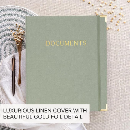 Important Document Organizer Set with Folders - Complete Linen Ring Binder Set Safely Stores All Documents & Files in One Place - Easy to Use Expanding Storage Incl. Envelopes, Pockets & Labels