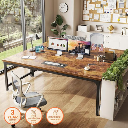 Huuger 71 x 31.5 Inch Desk with Power Outlets & USB-C, 0.95 Inch Thicker Desktop, Robust Metal Tubes, Deep Computer Desk, Heavy Duty Office Desk, Work Desk for Home Office, Rustic Brown