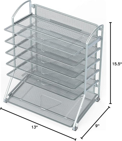 Simple Houseware 6-Tier Sliding File Organizer, Desk Letter Tray for Document and Mail Sorting, Silver
