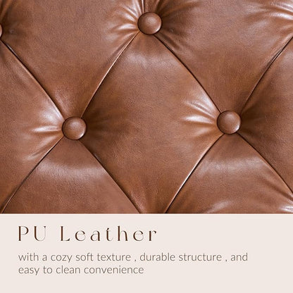 GRAINELL Storage Ottoman Bench, Upholstered Tufted Bedroom Bench with Storage, End of Bed Storage Bench for Living Room & Entryway, 350 lb Capacity, Leather Brown