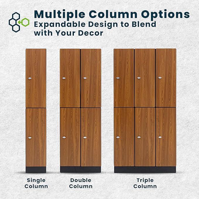 Alpine 6 Door Wooden Locker Cabinet - 72" Expandable Commercial Storage Lockers for Gym, Spa, Office & Golf Club - Includes Metal Base & Lock-Ready Handles, Triple Column 2 Tier - Oak