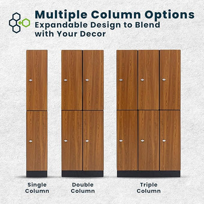 Alpine 6 Door Wooden Locker Cabinet - 72" Expandable Commercial Storage Lockers for Gym, Spa, Office & Golf Club - Includes Metal Base & Lock-Ready Handles, Triple Column 2 Tier - Oak