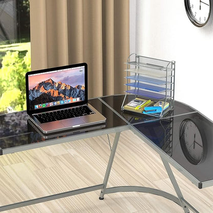 Simple Houseware 6-Tier Sliding File Organizer, Desk Letter Tray for Document and Mail Sorting, Silver