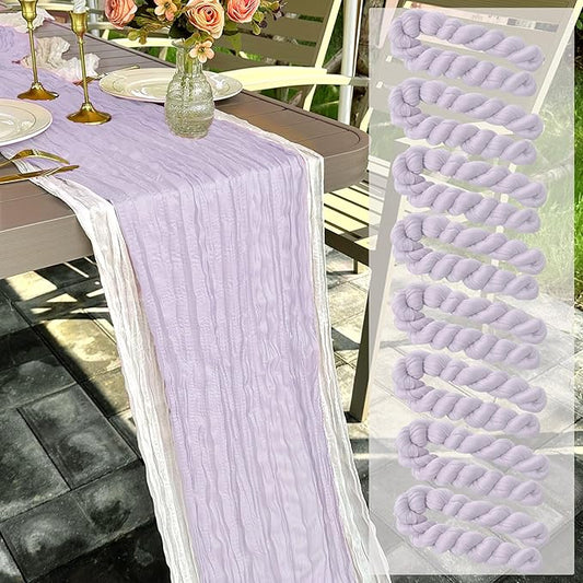 8 Pack Lavender Cheesecloth Table Runner 22 x 108 inch Gauze Cheese Cloth Table Runner Bulk for Rustic Wedding Baby Shower Birthday Party Boho Table Decor