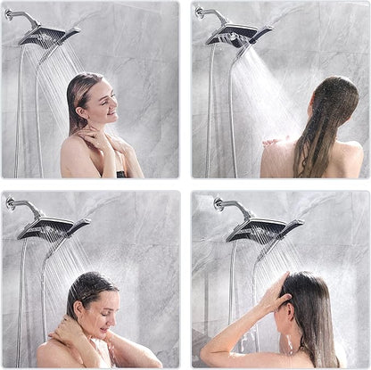 BRIGHT SHOWERS High Pressure Dual Shower Head Combo, Handheld Showerhead Rainfall Shower Head Combo with Black Face, 60 Inch Long Stainless Steel Shower Hose, Chrome