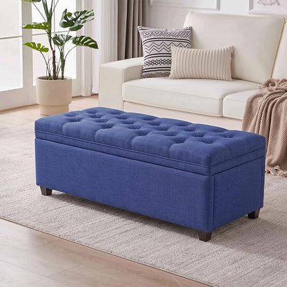 Mangodan 43" Storage Ottoman Bench, Tufted Ottoman with Storage for Living Room, Large End of Bed Ottomans, Modern Entryway Benchs, Window & Bedroom Benches for Foot of Bed (Blue)