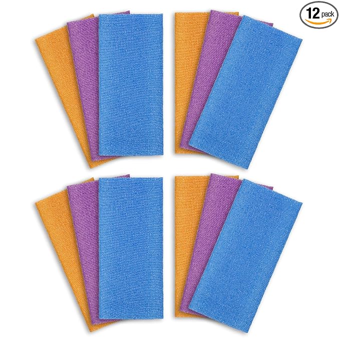 ARCH&M Exfoliating Towel, Japanese Washcloth 12 Pack | Back Scrubber for Shower, Exfoliating Washcloth, Korean Beauty Wash Cloth, Loofah Scrubber, Deep Exfoliation, Daily Use