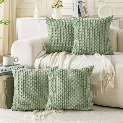 Set of 4 Sage Green Decorative Throw Pillow Covers 22x22 Inch Corduroy Pillow Covers for Bed Couch Sofa Living Room Soft Square Cushion Cases
