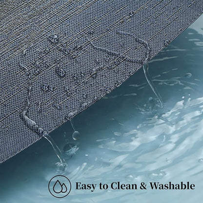Leetaltree Denim Blue Placemats Set of 12 - Heat Resistant Non-Slip Place mats for Dining Table, Washable Durable PVC Vinyl Woven Table Mats（Denim Blue, 12）
