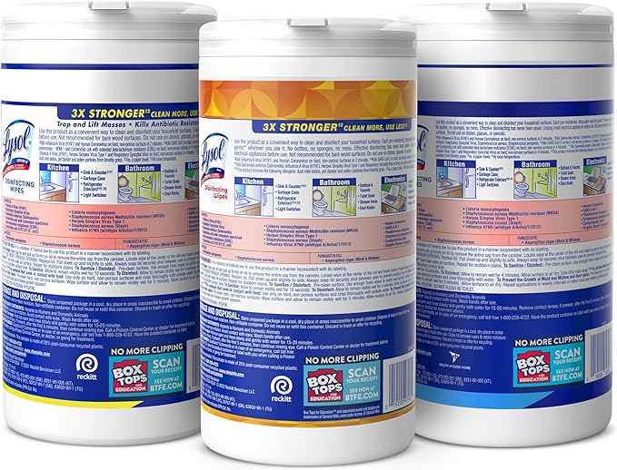 LYSOL Disinfecting Wipes, All Purpose Cleaner, Multi-Surface Antibacterial Cleaning Wipes, Household Cleaning Supplies, Dorm Essentials, Lemon + Crisp Linen + Mango & Hibiscus Scent, 80 ct. (3 Pack)