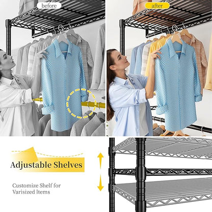 Raybee 79" H Clothes Rack Heavy Duty with Wheels, Clothing Rack for Hanging Clothes Rolling Portable Closet, 45" Wx17 Dx79 H,Black