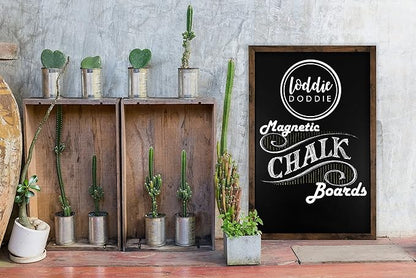 Loddie Doddie Magnetic Chalkboard & Magnet Board - 24 x 36in Rustic Wood Frame - Stain-Resistant Chalkboard Signs - Magnetic Photo & Note Display Board - Easy-Hang Wall Decor & Chalk Calendar