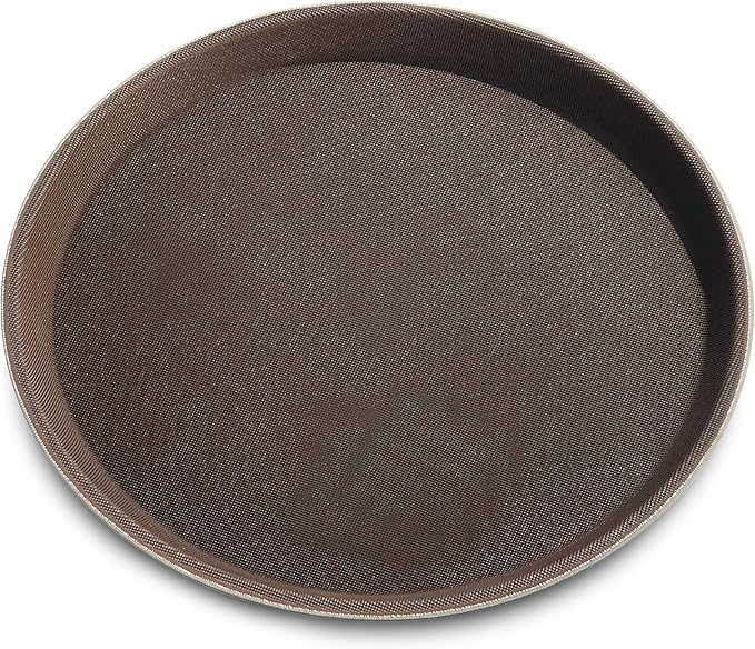 New Star Foodservice Non-Slip Tray, Plastic, Rubber Lined, Round (Brown, 11-Inch)