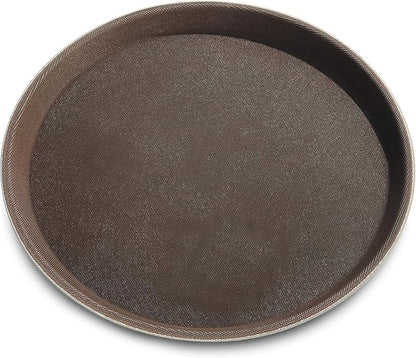 New Star Foodservice Non-Slip Tray, Plastic, Rubber Lined, Round (Brown, 11-Inch)