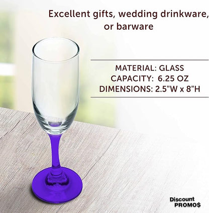 DISCOUNT PROMOS Premiere Champagne Flutes 6.25 oz. Set of 10, Bulk Pack - Elegant Drinkware for Weddings, Events, & Promotional Gifts - Purple