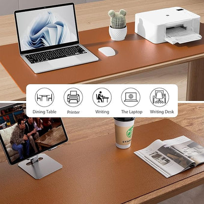 Aothia Faux Leather Desk Mat - Non-Slip PU Leather Desk Blotter, Waterproof Writing Surface, Large Desk Pad for Office & Home (Brown, 55" x 17")