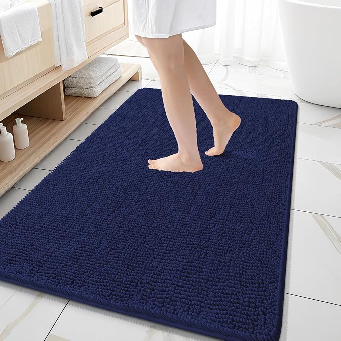 OLANLY Large Bathroom Rugs 59x35, Soft Absorbent Chenille Bath Rugs, Rubber Backing Quick Dry, Machine Washable Bath Mats for Bathroom Floor, Tub and Shower, Home Decor Accessories, Twilight Sapphire