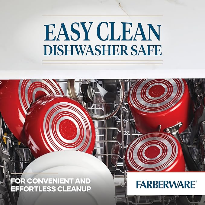 Farberware Cookstart DiamondMax Nonstick Cookware/Pots and Pans Set, Dishwasher Safe, Includes Baking Pan and Cooking Tools, 15 Piece - Red