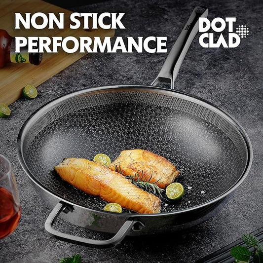 Wok pan,Hybrid 12 inch Wok with Lid, PFOA Free Cookware,non stick Stainless Steel Woks & Stir-fry pans Nonstick, Dishwasher and Oven Safe, Works on Induction