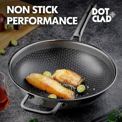 3-Piece Hybrid Stainless Steel Cookware Set-12 Inch Wok with Lid,10 Inch Frying Pan,12 Inch Skillet with Lid-Non Stick,PFOA Free,Dishwasher&Oven Safe,Induction Compatible,Cookware Set.
