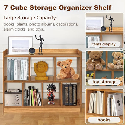 Cube Bookshelf Storage Organizer, 7-Cube Open Bookcase Shelf, Modern Particle Board Display Shelf for Living Room, Bedroom, Home Office