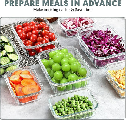 KOMUEE 10 Packs Glass Meal Prep Containers with Lids, Glass Food Storage Containers Set, Airtight Lunch Containers, Microwave, Oven, Freezer and Dishwasher Safe, Pink