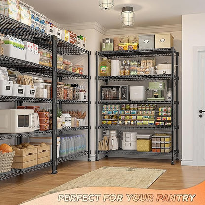 REIBII 1653LBS Storage Shelves with Wheels,76.1" H Metal Shelving 5-Tire Adjustable Wire Shelving Pantry Shelves for Garage Shelving, Pantry, Kitchen, Closet, Commercial,15.7" D x 35.4" Wx76.1 H