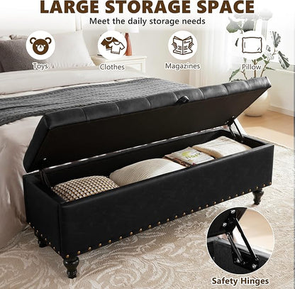 Mangodan 50" Storage Ottoman Bench, Tufted Ottoman with Storage for Living Room, Large End of Bed Ottomans, Modern Entryway Benchs, Window & Bedroom Benches for Foot of Bed (Black)