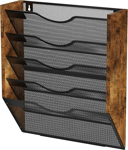 Ironwood Hanging Wall File Organizer, 5 Pocket Mesh Mail Organizer Wall Mounted with Nametag Label, Wall File Holder for Office Home School, Magazine Rack for Mail Paper Document Organization, Black