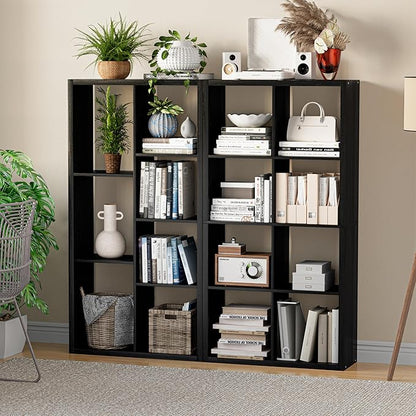 Cube Storage Organizer Bookcase, Decorative 11 inch Open Back Cubical Shelf with Thickened Border, Display Bookshelf for Living Room, Home Office, Sturdy Room (Black, 8 Cube)