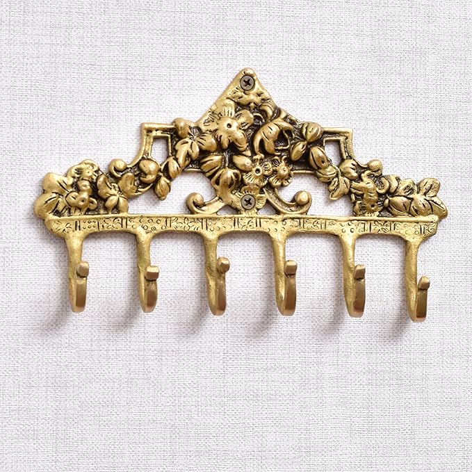 IndianShelf Gold Vintage Wall Hooks for Keys- Boho Key Holder Wall Mount - Coat Rack - Victorian Brass Coat Hooks- Decorative Key Hanger - Antique Shabby Chic Hat Rack- Towel Hooks for Bathrooms