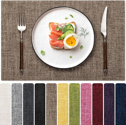 Blue Forest Placemats Set of 4, Dual-Layered Thickened Faux Linen Cloth Place Mats Heat Resistant Machine Washable Wrinkle Free Table Mats Indoor/Outdoor (Burlap)