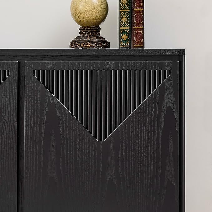 LKTART Buffet Cabinet Sideboard with Storage, Mid Century Modern Credenza with Doors & Shelves, Wood Small Coffee Bar Media Console Table for Kitchen, Living Room, Entryway-Black