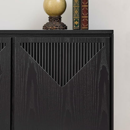 LKTART Mid Century Modern Sideboard Buffet Storage Cabinet with Doors and Shelves,Wood Coffee Bar Storage Cabinets for Kitchen, Dining Room, Living Room-Black