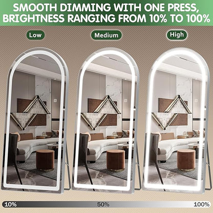 FENNIO Full Length Mirror with Lights, 80" x 36" LED Full Body Mirror, Free Standing Lighted Floor Mirror, Wall Mounted Hanging Mirror for Bedroom, Salon, Dimmable, 3 Color Lighting [Tempered Glass]