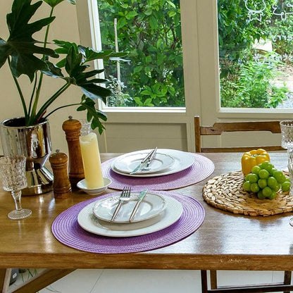 FunWheat Round Braided Placemats Set of 4 Table Mats for Dining Tables Woven Washable Non-Slip Place mats 15 inch(Lilac Purple,4pcs)