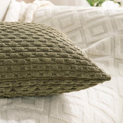 Set of 4 Olive Green Decorative Throw Pillow Covers 12x20 Inch Corduroy Pillow Covers for Bed Couch Sofa Living Room Soft Cushion Cases